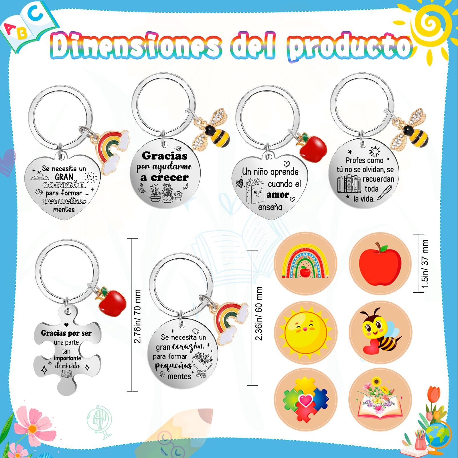 HOWAF Regalo Profesora, Regalo Profesor, 6 Tarjeta Profesor, Tarjeta Profesora Infantil & 6 Llavero Profesora, Llaveros Profesores, Regalos para Profesores Profesoras, Regalo Maestro Maestra, A