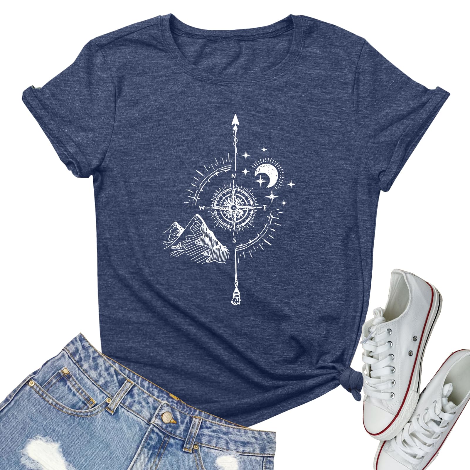 YITAN Women Soft Cute Tops Compass Graphic Tees
