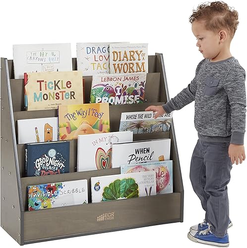 Miniatura 23 de ECR4Kids Exhibición optimizada para libros de una sola cara con almacenamiento, estantería de aula, color blanco lavado Blanco Cal,Gris (Grey