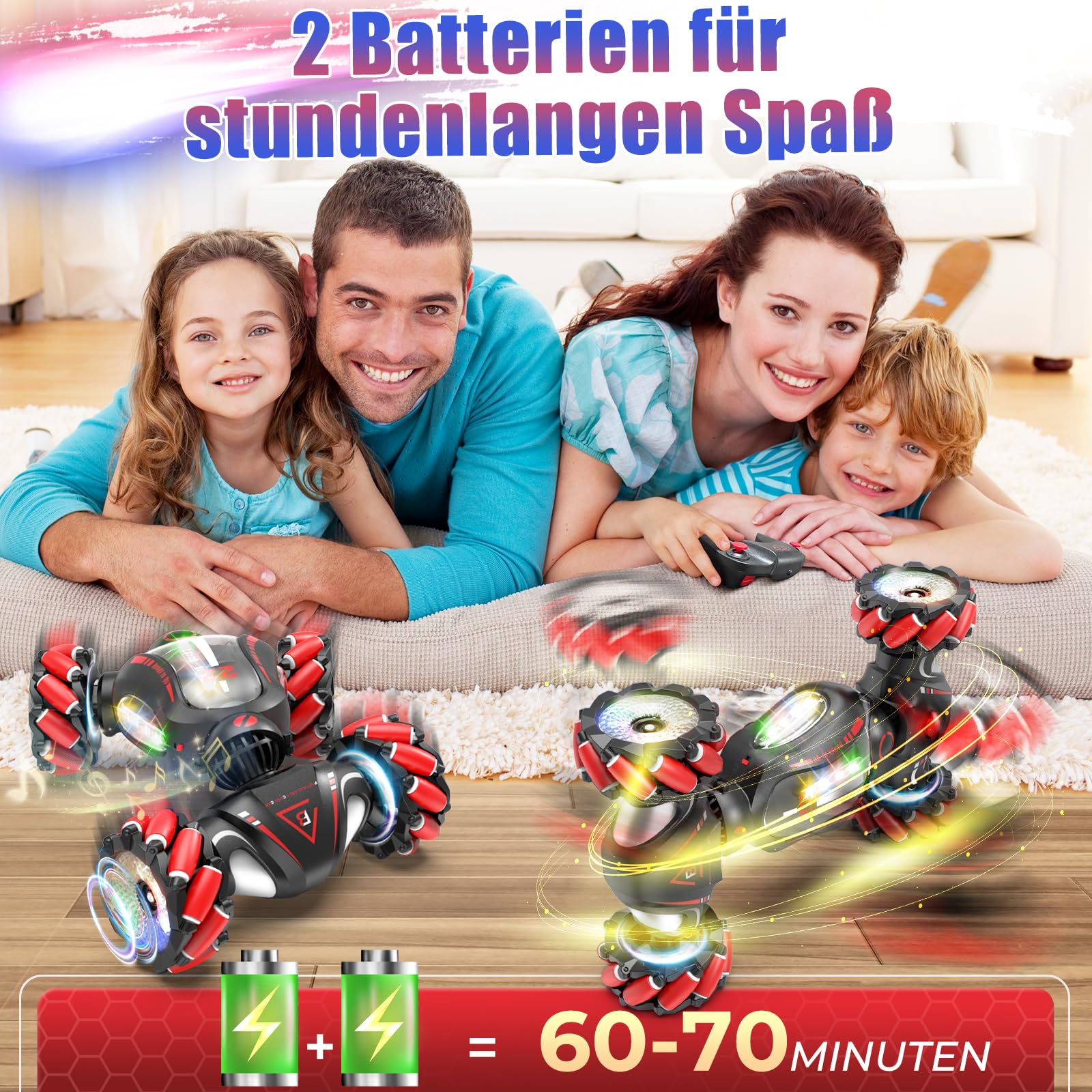 Fosgoit Ferngesteuertes Auto Spielzeug Weihnachten Geschenk Junge Kinder 6 7 8 9 10 Jahre 1:18 Ferngesteuert Auto mit Handsteuerung Fernbedienung Sprüher LED-Licht Stunt 2.4Ghz 4WD RC Drift Car