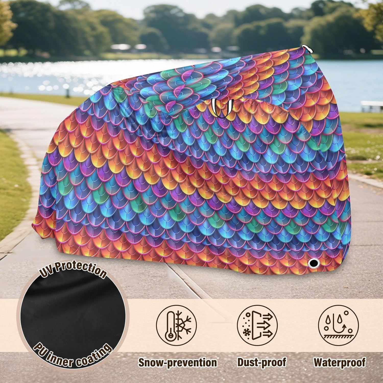 ALAZA Mermaid Print Rainbow Color Bike Cover Waterproof Outdoor Ebike Bicycle Covers Tarp Protection for 1/2 Bikes, Sun UV Dust Wind Proof