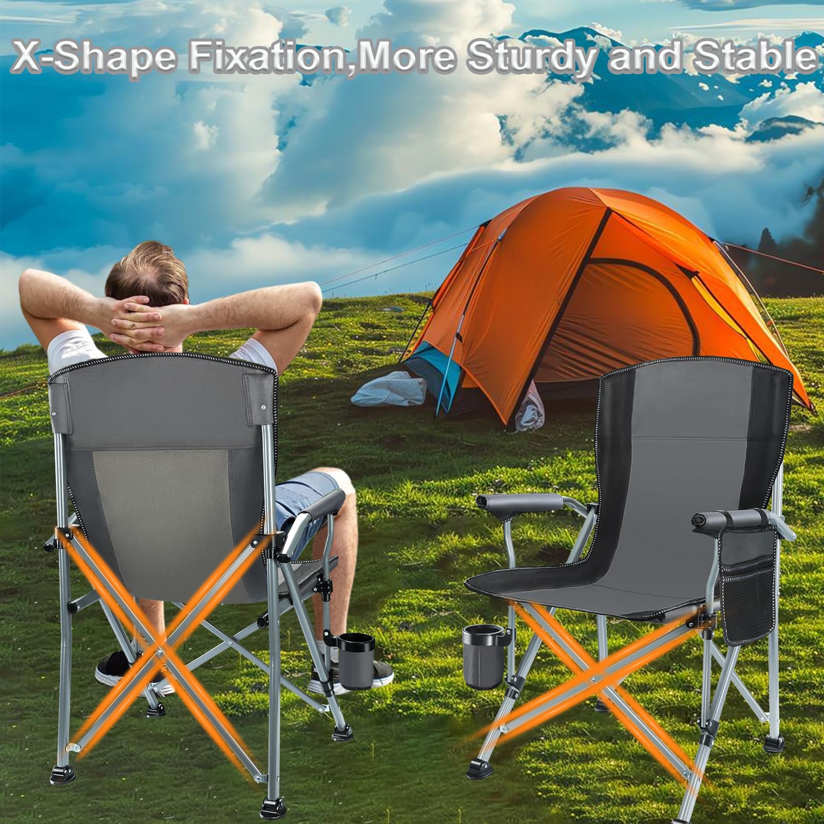 Silla de Camping Plegable hasta 200kg,Gris