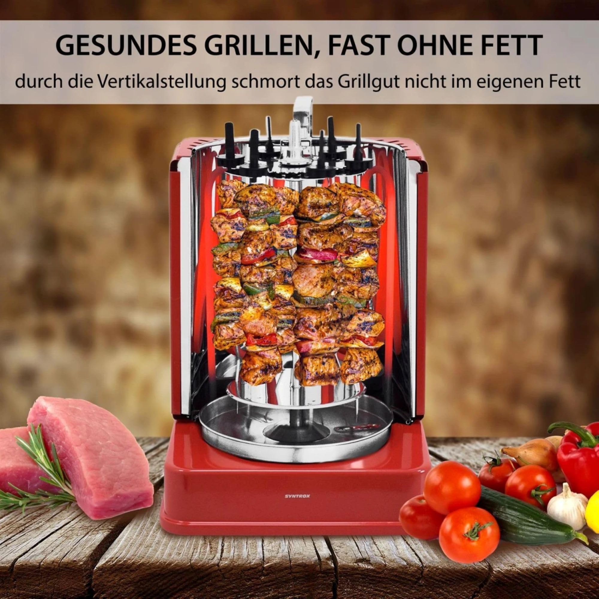 Syntrox Dönergrill Elektrisch 1400W - Drehgrill mit 6 Spießen für Döner Kebab Hähnchen - Komplettset mit Zubehör für Zuhause