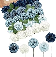 Vista 1 de Serwalin Flores artificiales, 25 unidades, rosas falsas con tallos para ramos de boda, centros de mesa de despedida de soltera, arreglos florales
