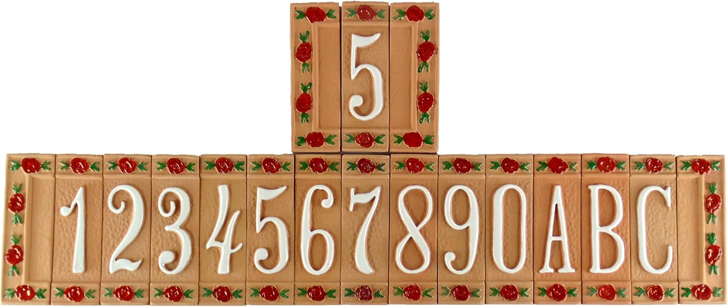 Numeri civici in terracotta con fiore, esterno 15 cm
