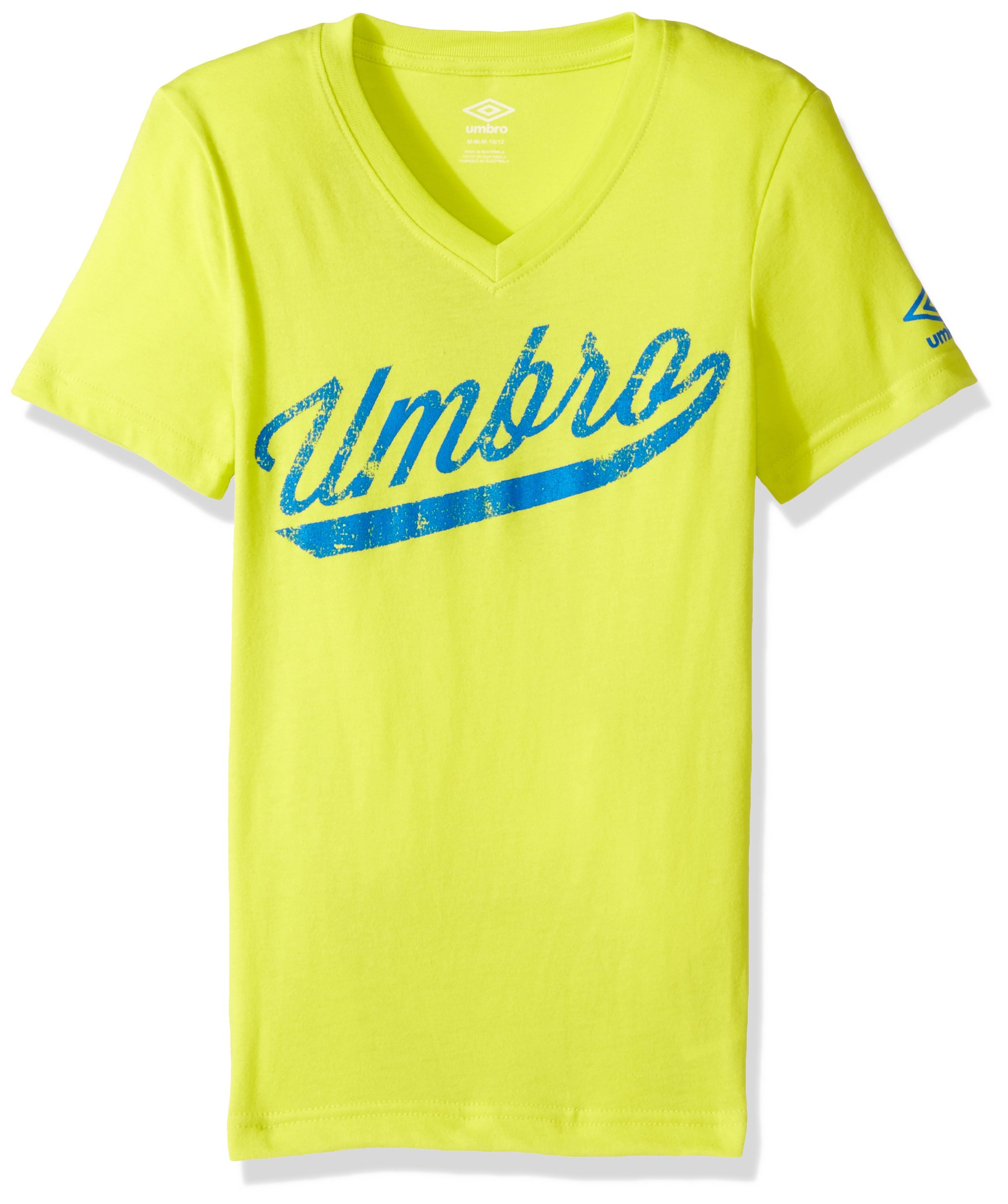 Umbro Girls Sweep Cotton Short Sleeve Top, Sulphur Spring/Lapis Blue, Large