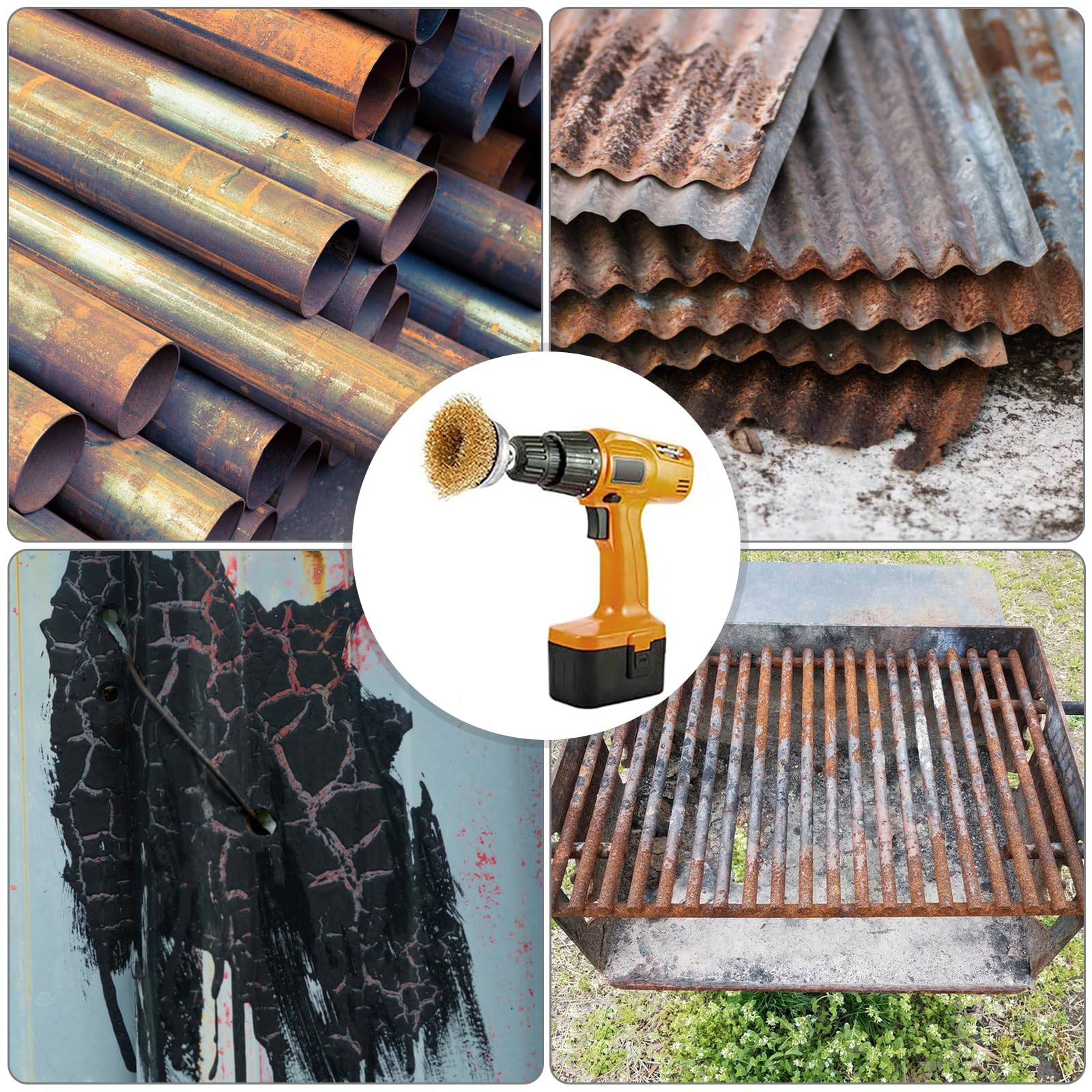 Fousenuk 7 Pezzi Spazzole Metalliche per Trapano, Spazzola di Ferro con Codolo da 1/4 di, Spazzola Ottone Metallica Acciaio Lucidatura Pulito per la Rimozione di Ruggine/Corrosione/Vernice