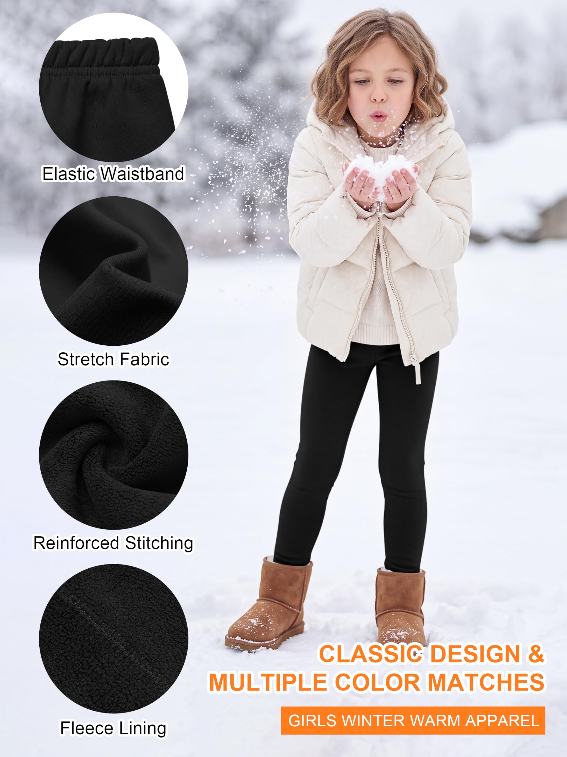 Resinta Winter-Leggings für Mädchen, Fleece-gefüttert, dick, warm, Thermohose, Basic, volle Länge, Stretchhose für Kinder von 5–14 Jahren, 4 Stück