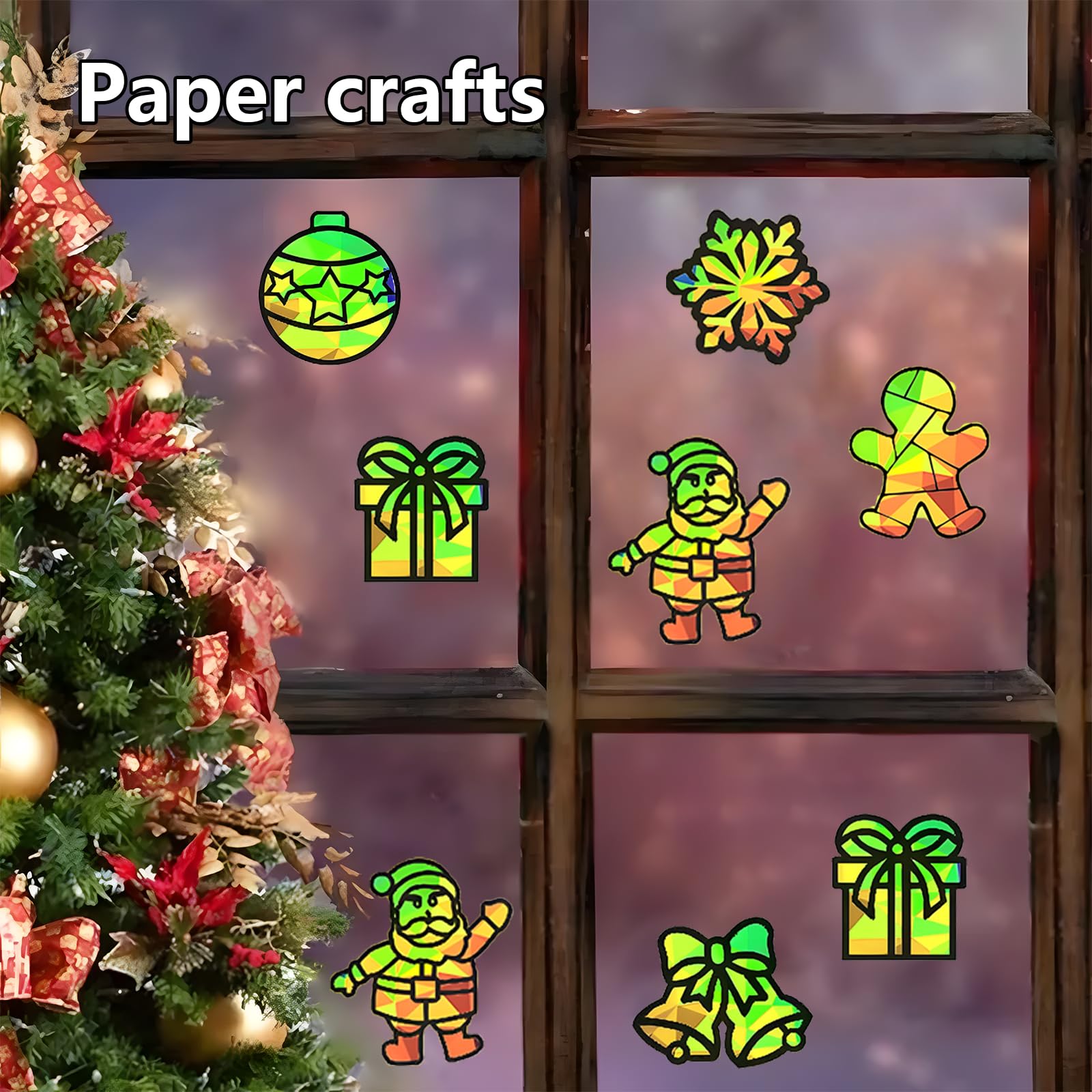 Bastelset Weihnachten, 12 Stück Fensterbilder Set, Basteln Weihnachten, Sonnenfänger Bastelset, Weihnachtsbasteln DIY Bastelset Geschenk für Fensterbilder Weihnachtendeko (D)