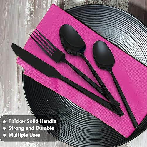 Miniatura 4 de Juego de cubiertos negros de acero inoxidable de 20 piezas, cubiertos con asa, moderno acabado espejo, servicio para 4, apto para lavavajillas