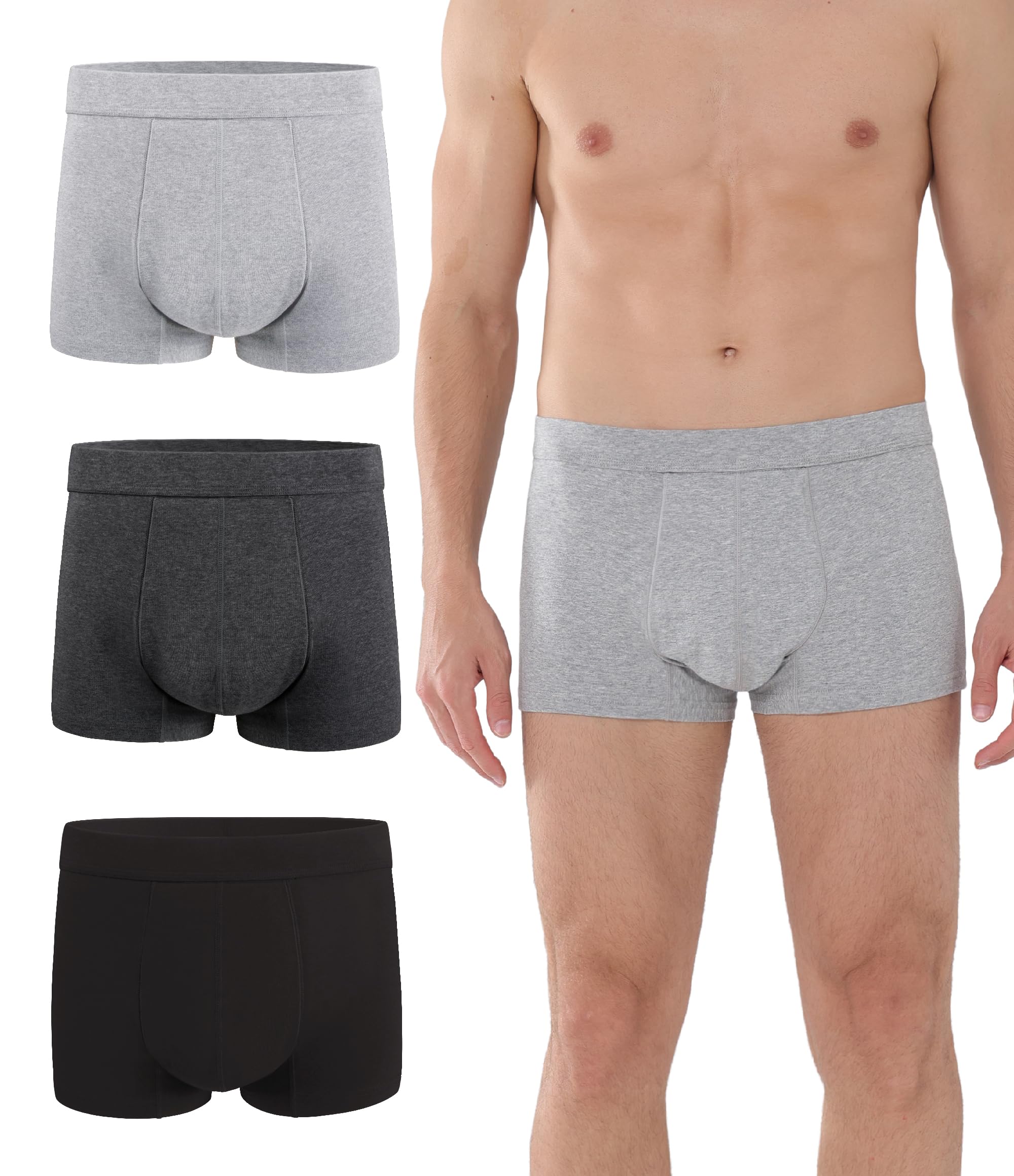 IRISMORII Mens Incontinence Underwear Washable Leak and Odor Protection 60ml Absorbency Covered Waistband Boxer Briefs 3 Pack (Black-Gray-Dark Gray,