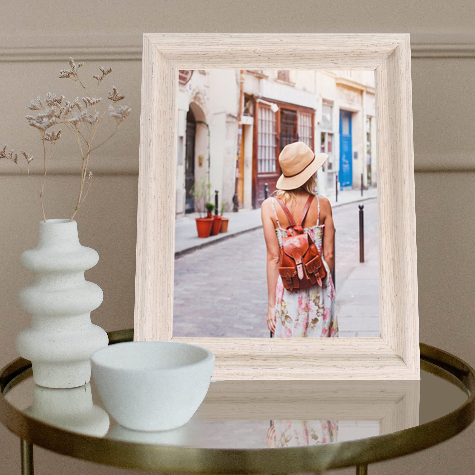 GraduationMall 8x10 Wood Picture Frames,Display Photos 5x7 with Mat or 8x10 Without Mat,Real Glass,Wall or Tabletop Display,Rustic White Set of 2