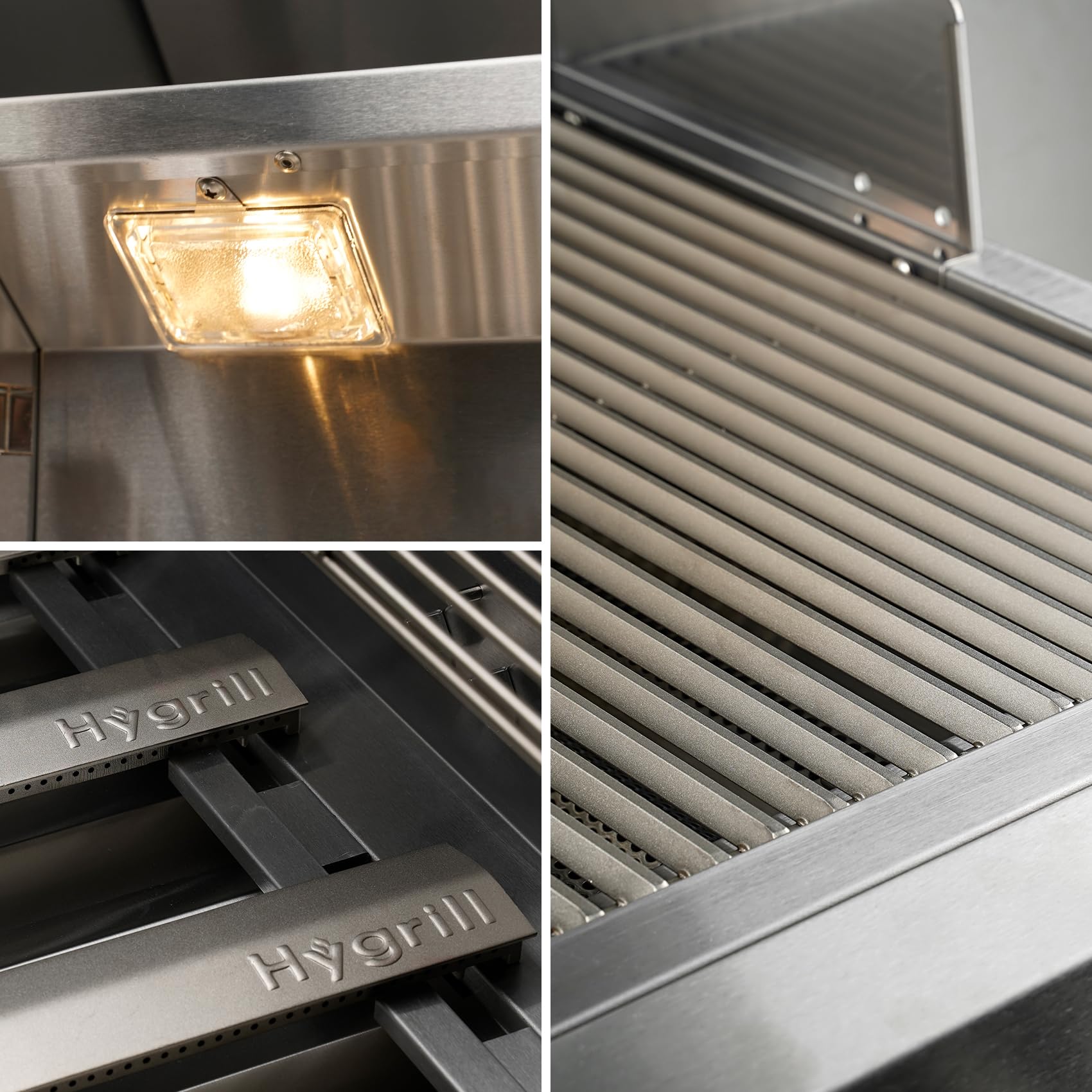 Hygrill Premium XTR - Parrilla integrada de 3 quemadores, cabezal de parrilla de acero inoxidable para cocina al aire libre con luces LED, propano líquido 8