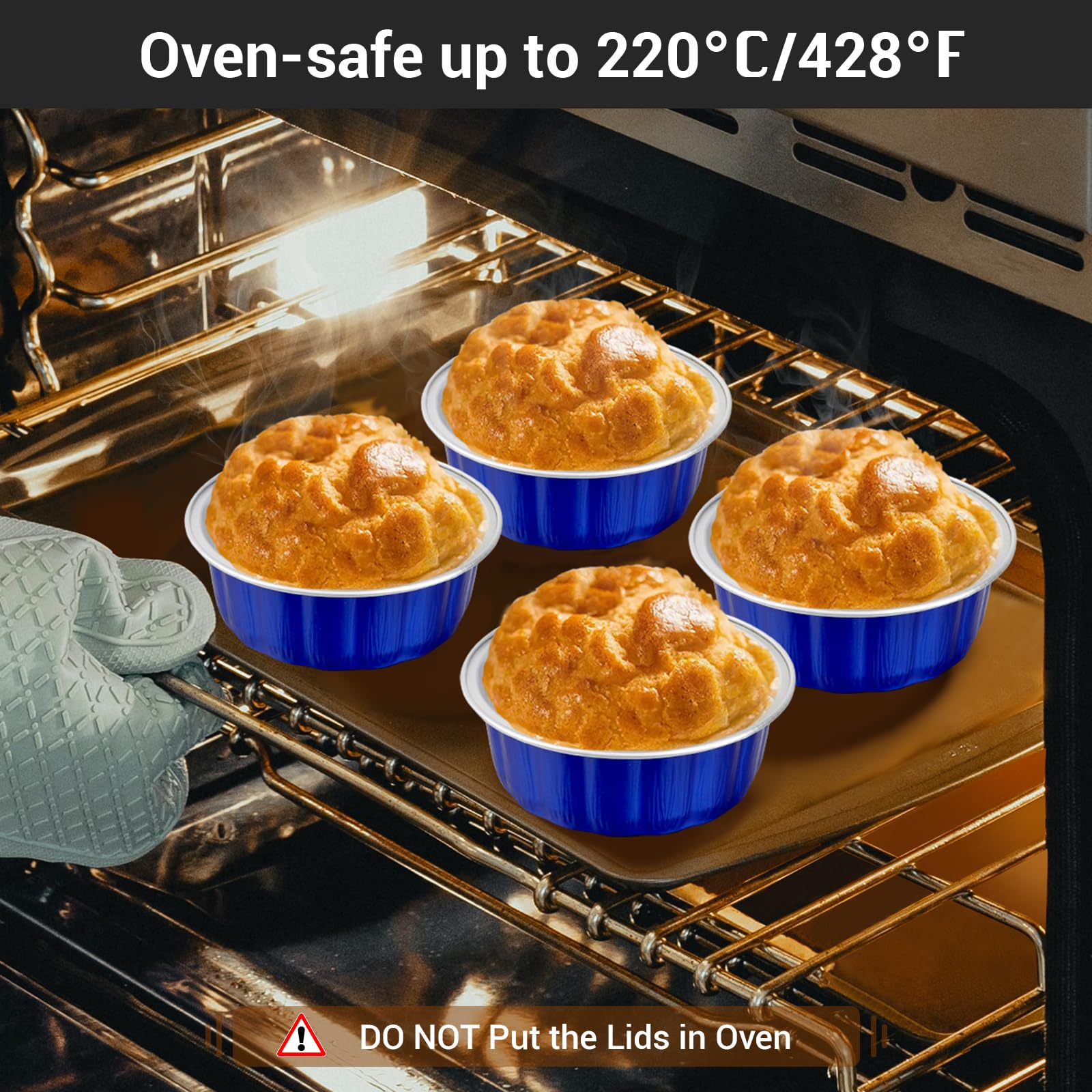 EUSOAR Contenitori per il trasporto di torte, 100 pezzi, 255 g, blu scuro, stampi per torte con coperchio, pirottini usa e getta con coperchio, per cupcake, pane, budini, rotondi, per matrimoni,