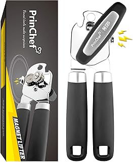 Can Opener with Magnet - No Trouble Lid Lift, Manual Can Opener Smooth Edge, with Soft Rubber Handles - Comfortable and Safe, Can Opener Handheld with Bottle Opener, Easy to Use & Heavy Duty, Black
