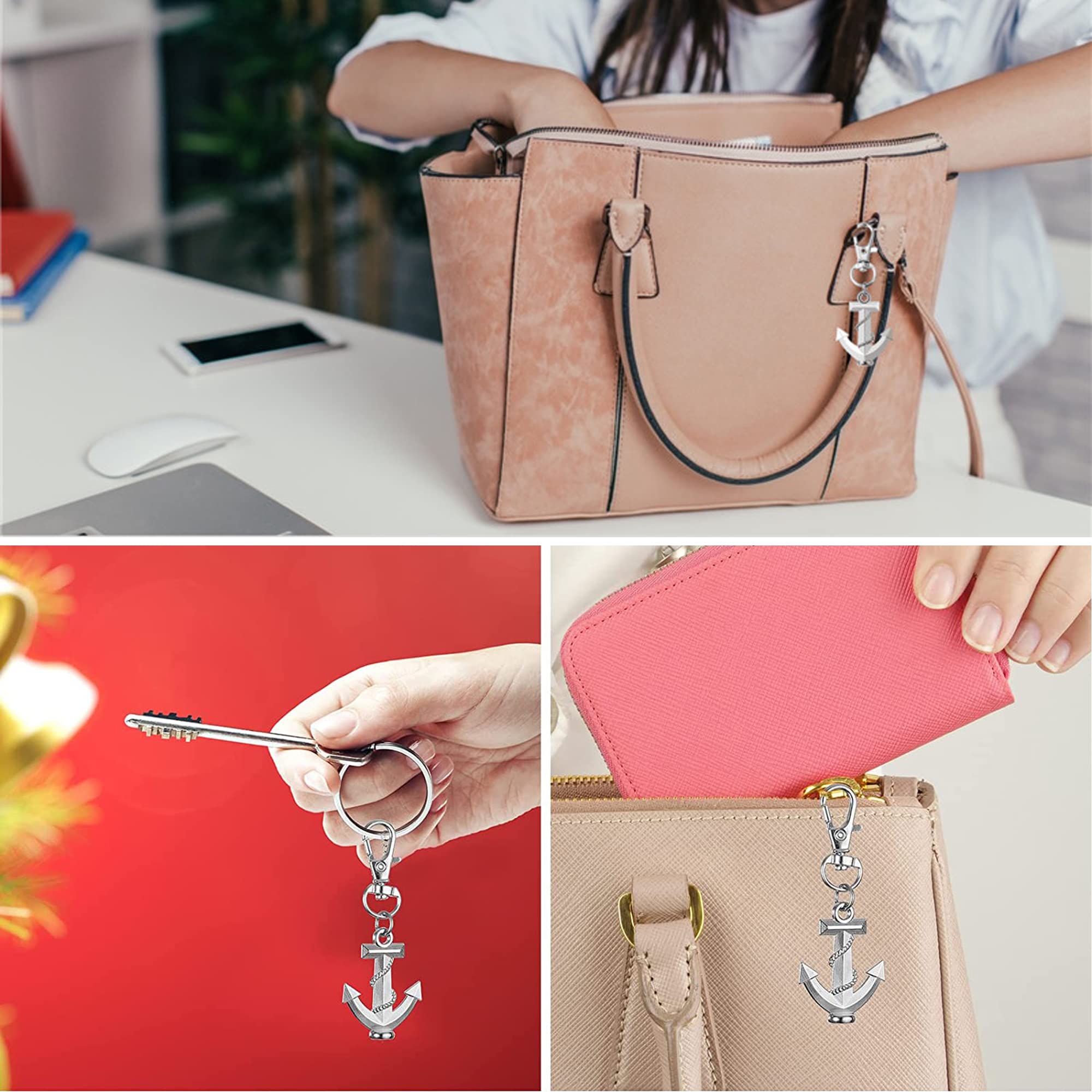 Portachiavi Ciondolo Ancora 12 Pezzi Con Borsa in Organza e Etichetta Kraft Per Bomboniere Comunione, Battesimo, Regali Di Ringraziamento