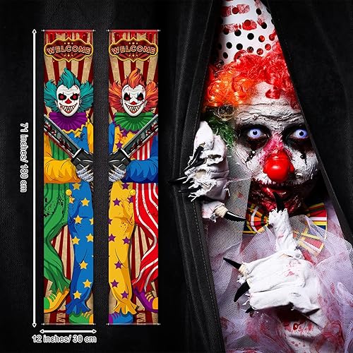 Miniatura 2 de Harloon 2 piezas de decoraciones de carnaval de payaso espeluznante para Halloween, circo, payaso, porche, pancartas colgantes para decoración de