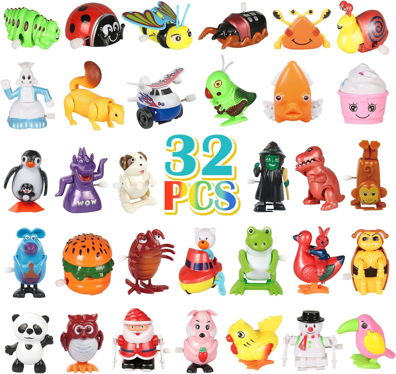 32 PCS Assorted Wind-up Toys for Kids, Bulk Windup Animals Walking Jumping Swimming Flipping Clockwork Toys Stocking Stuffers for Kids, Easter Basket Stuffer