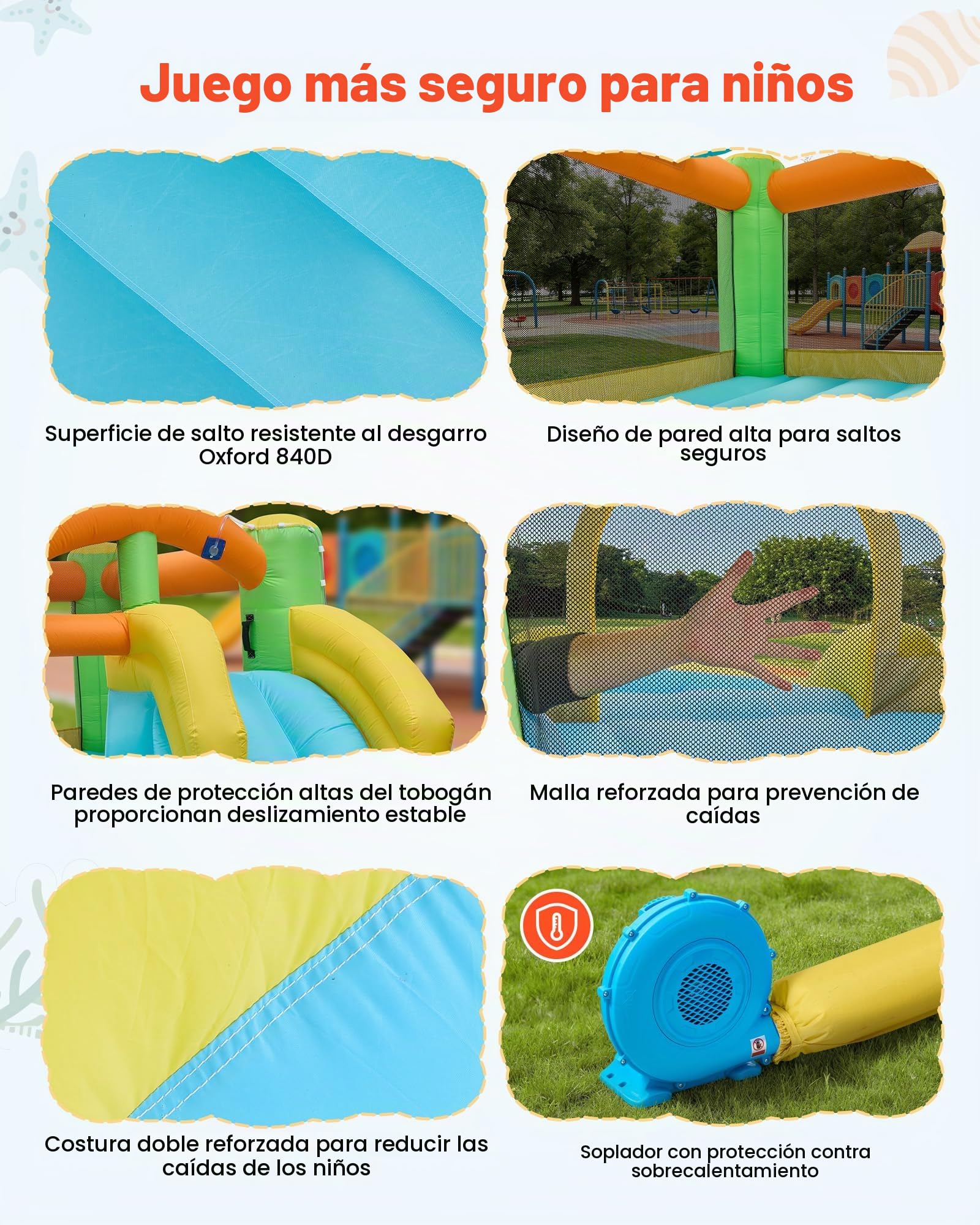 VEVOR Castillo Hinchable con Soplador 382 x 398 x 197 cm, Parque Infantil Inflable con 2 Toboganes Acuáticos, Aro de Baloncesto, Piscina de Chapoteo, Zona de Saltos, para 3 a 4 Niños de 3 a 8 Años