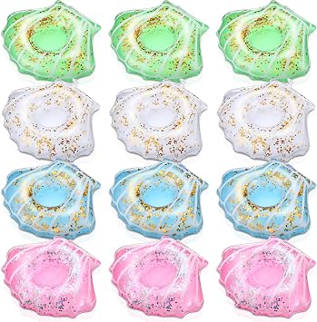 Honeydak 12 Pcs Inflatable Drink Holder Shell Drink Floats, 4 Colors