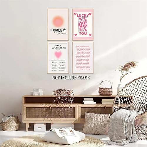 Miniatura 3 de Póster retro de moda Y2K rosa degradado Aura Daily Afirmations Lucky You Its Already Yours Preppy Poster Impresiones para el hogar, dormitorio,