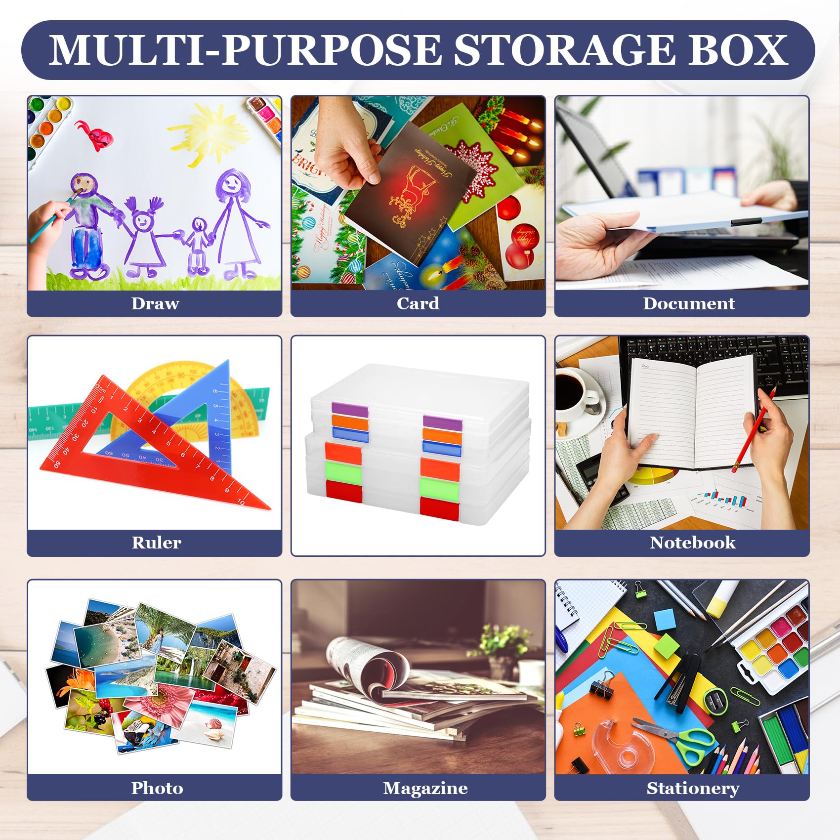 6 Pcs Clear A4 File Box A4 File Portable Project Case Plastic File Storage Box Board Game Storage Scrapbook Paper Storage Boxes with Buckle and Colorful Sticker Labels Documents Magazines Holder - Image 4