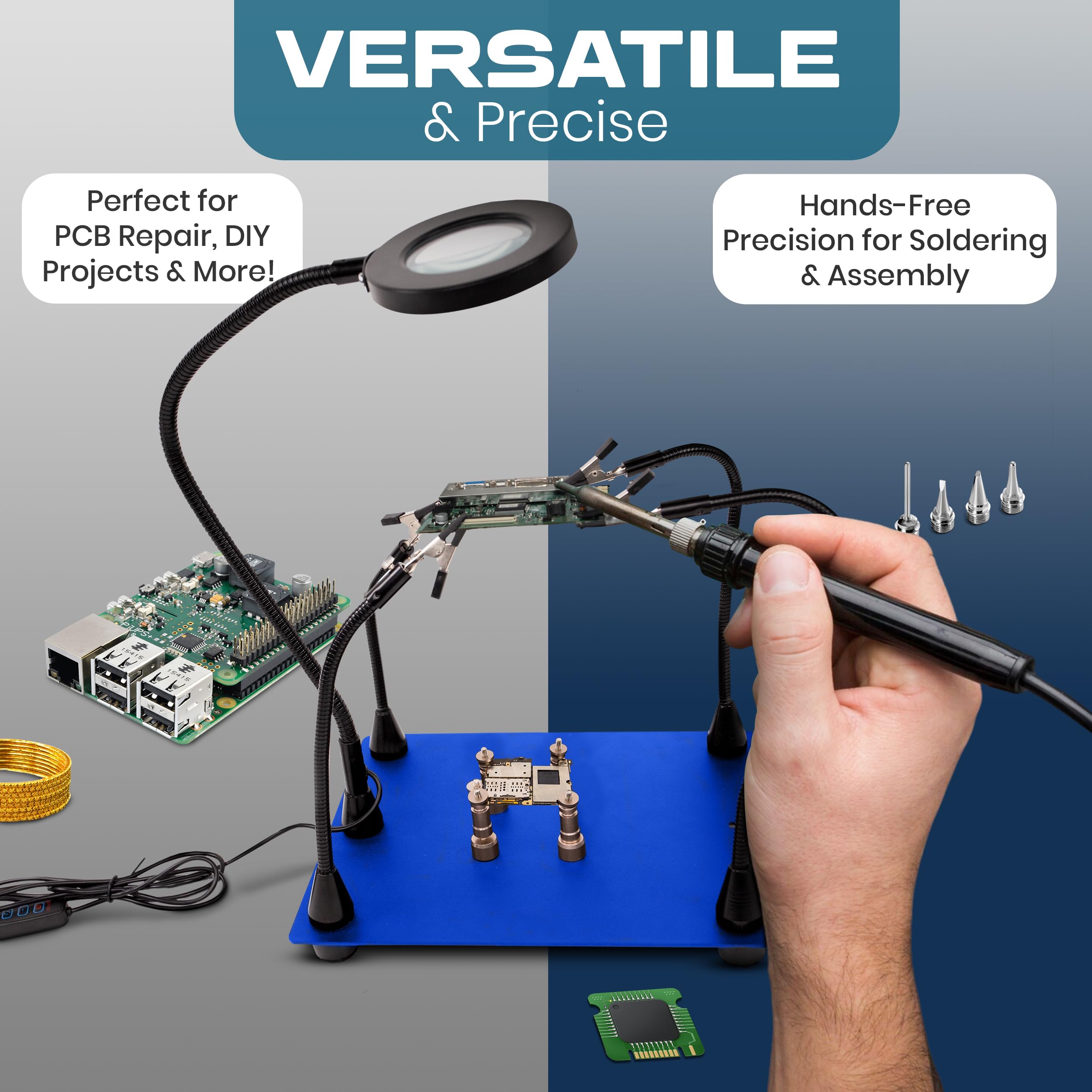 Solder Helping Hands Clamp Station, Soldering Third Hand Tool With 6 Flexible Arms Desktop Clip Holder Tool For DIY Assembly Craft Hobby