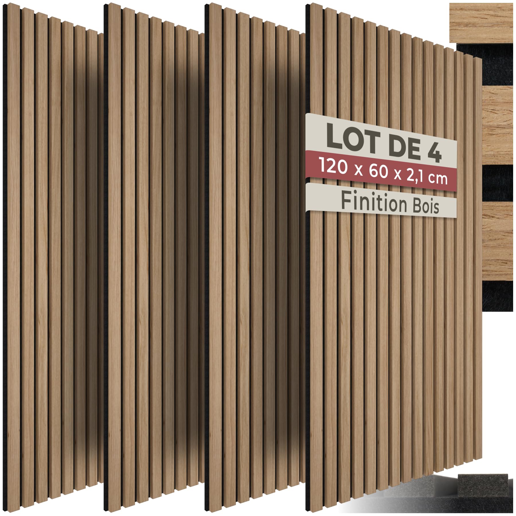 tectake® Lot de 4 panneaux acoustiques muraux et pour plafond, en Bois MDF, 120 x 60 x 2,​1 cm par panneau mural decoratif pour isolation phonique Chambre, Bureau, Studio de musique Decoration murale