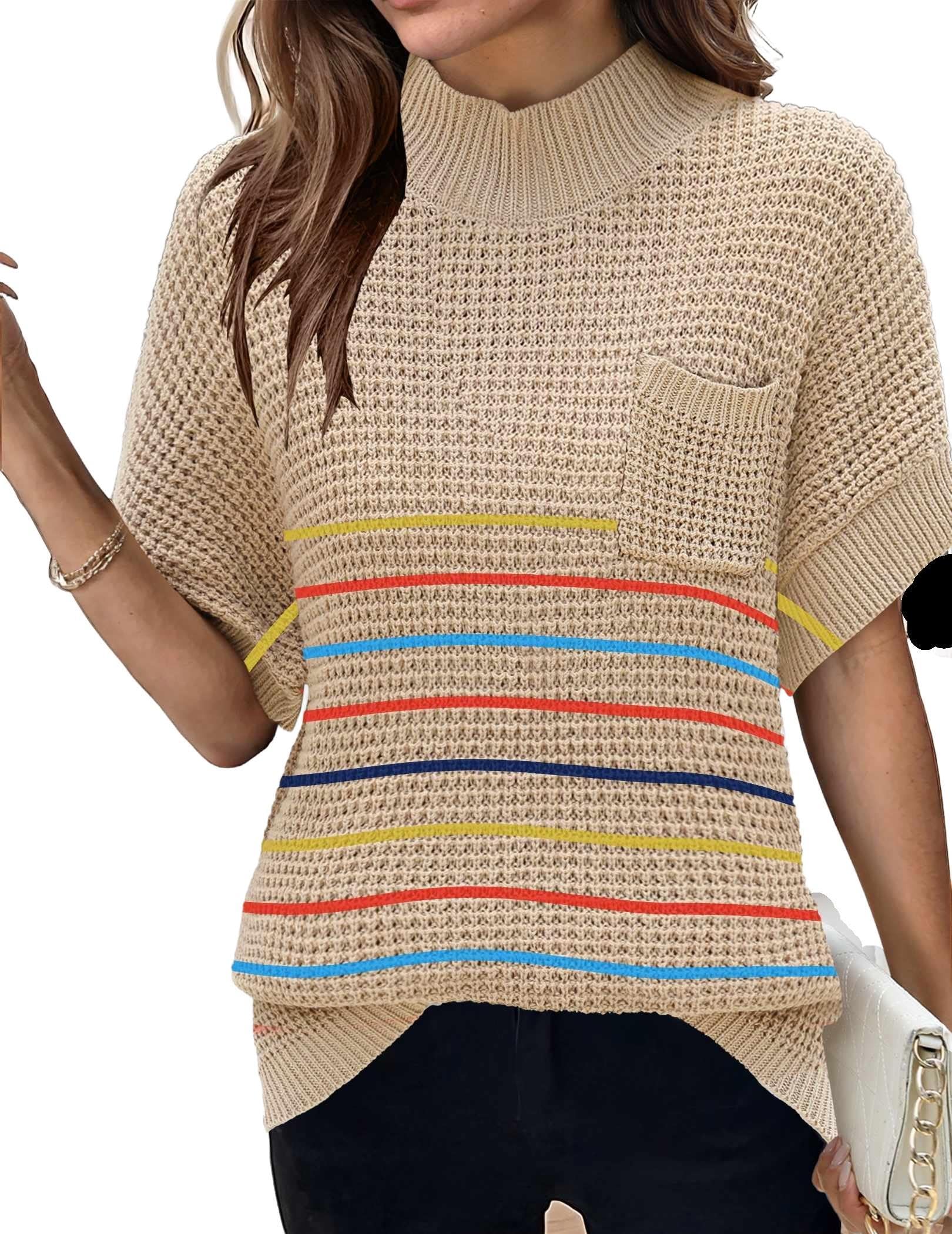 Women 2026 Sweater Vest Mock Neck Batwing Short Sleeve Oversized Ribbed Knit Tops Fall Pullover Sweater S-XXL