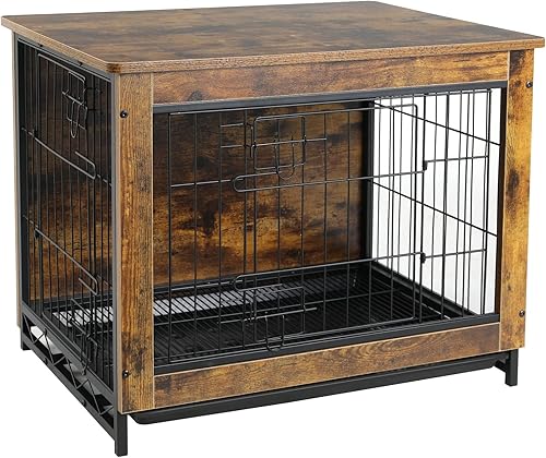 BESTDOOR Muebles de jaula para perros pequeñosmedianos mesa de madera para perros mesa auxiliar muebles de doble puerta con cerradura bandeja