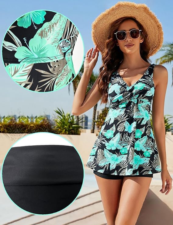AONTUS Women's Plus Size Swimsuits Tummy Control One Piece Swim Dresses Bathing Suits