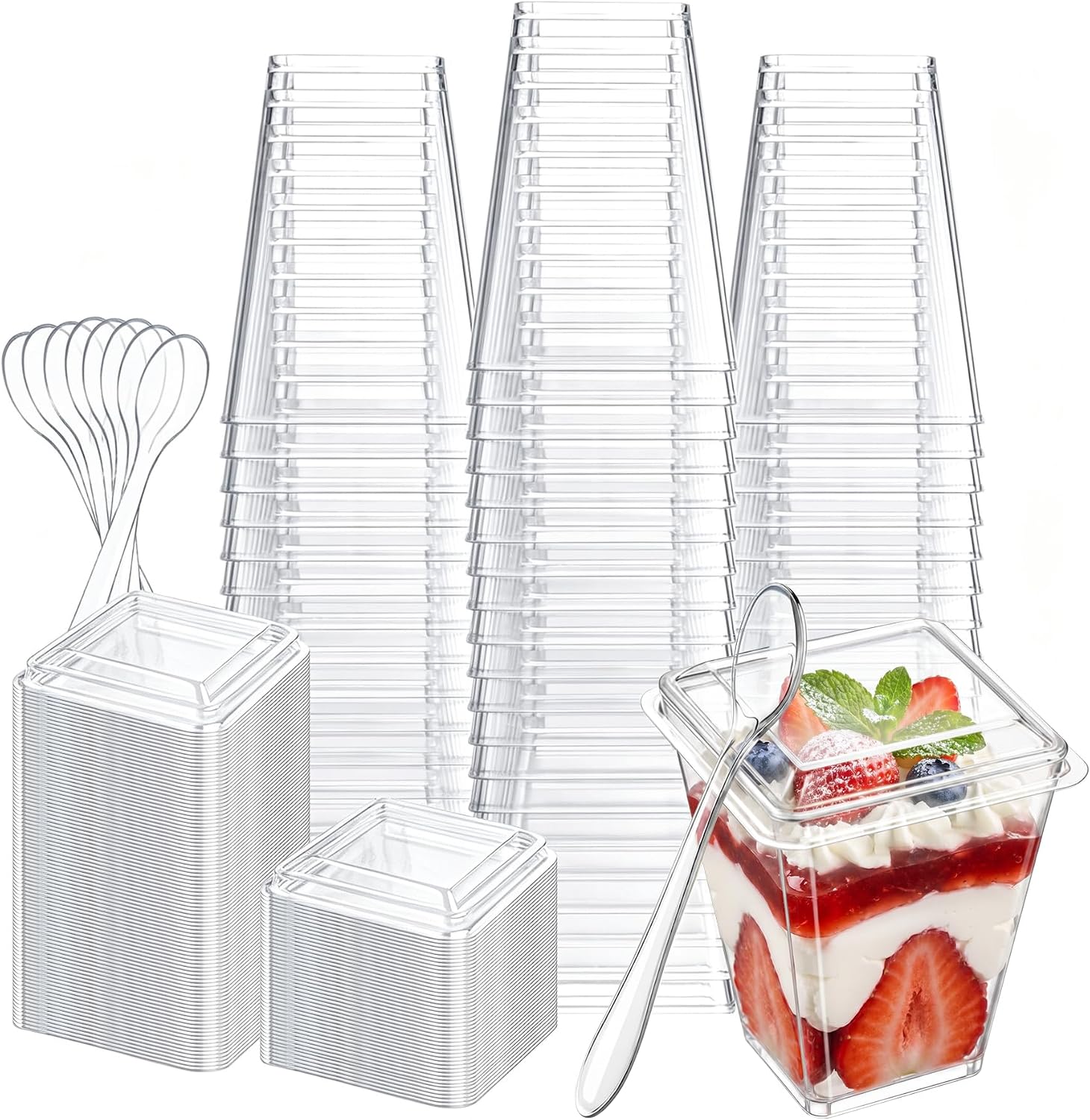 60 Pack 5 oz Plastic Dessert Cups with Lids and Spoons