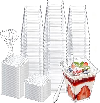 60 Pack 5 oz Plastic Dessert Cups with Lids and Spoons, Clear Mini Desert Cups, Dessert Cups for Fruit, Pudding, and Ice Cream