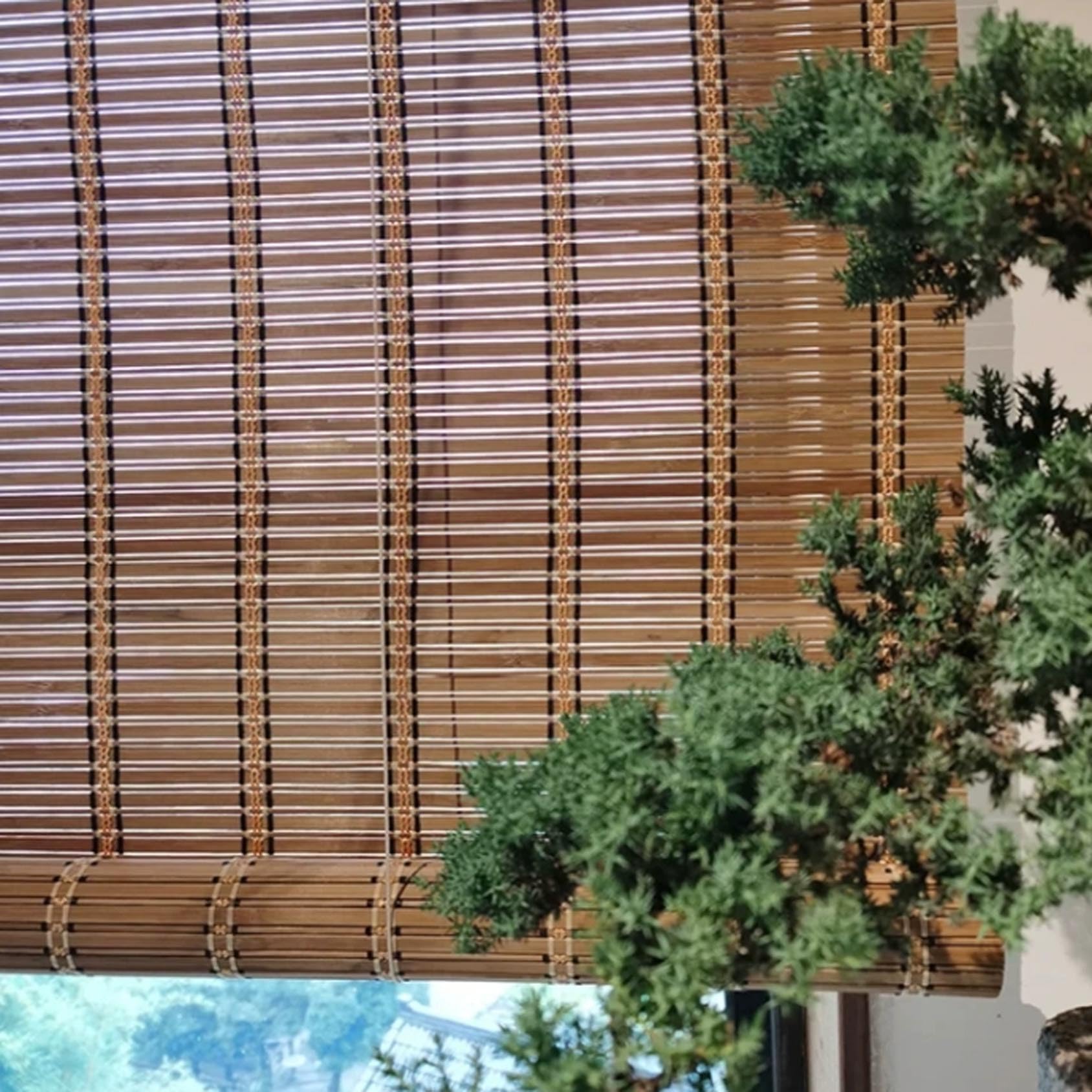Natürlich Bambusrollo Mit Lifter Bambus jalousien sichtschutz Rollo Fenster Sonnenschutz für Terrasse Natur Holzrollos Seitenzugrollo Für Balkon,Anpassbar