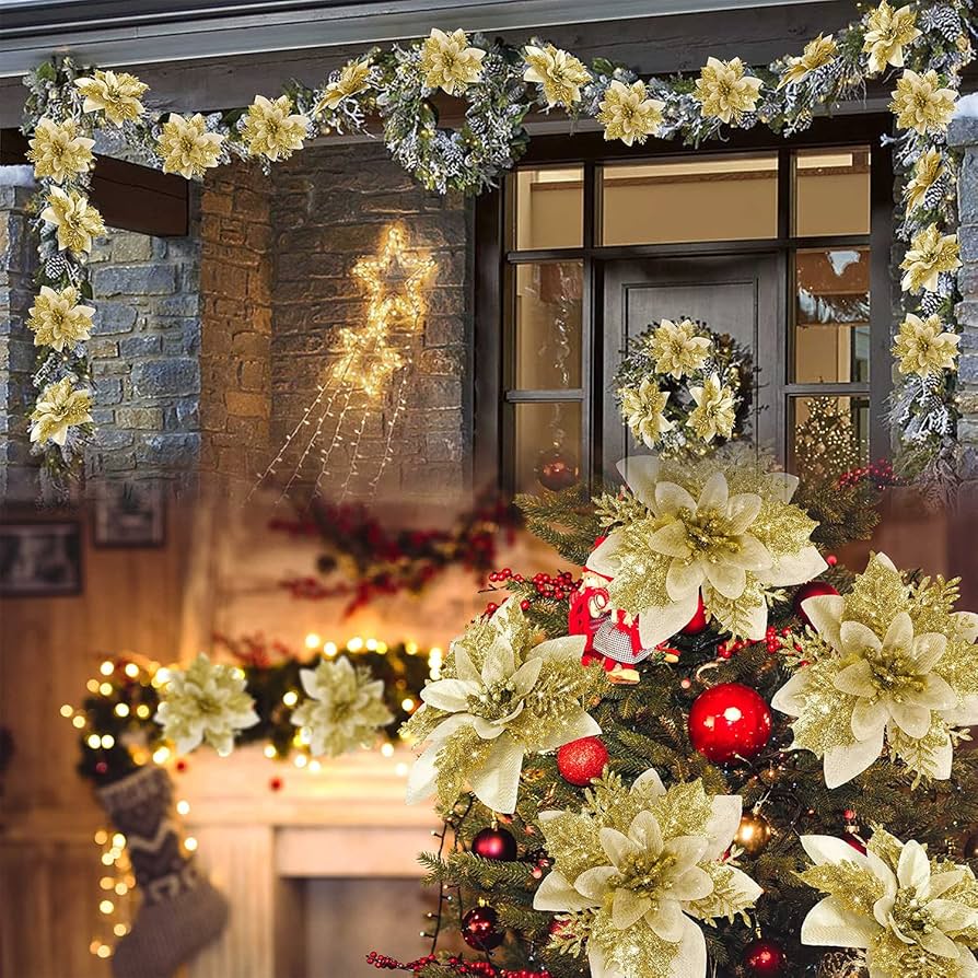 Amazon｜BAOTUJIA クリスマスポインセチアの花 12個 造花 クリスマス