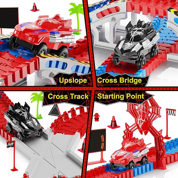 Spider Construction Race Track Set for Kids Ages 3-9, STEM Building Car Track Toys with Superhero Cars, Creative Track Toy Gift for Boys & Girls Age 3 4 5 6 7, Outdoor Indoor Toddler Toy Gift Set