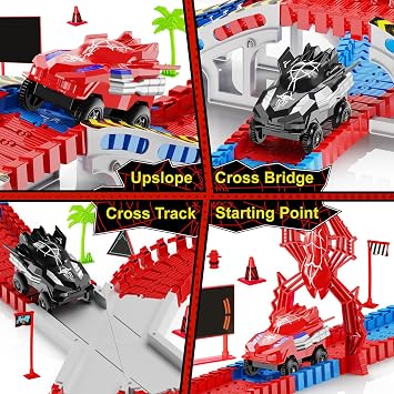 Spider Construction Race Track Set for Kids Ages 3-9, STEM Building Car Track Toys with Superhero Cars, Creative Track Toy Gift for Boys & Girls Age 3 4 5 6 7, Outdoor Indoor Toddler Toy Gift Set