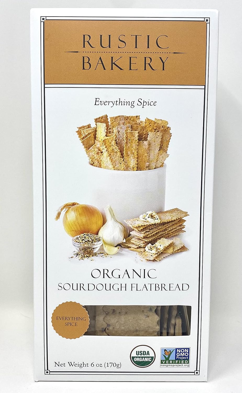 Rustic_Bakery Organic Sourdough Bread Flatbread Crackers Rosemary & Olive Oil, Sweet Onion & Creme Fraiche, Everything Spice | 3Pk-6 oz