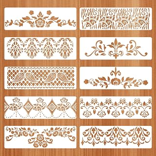 10 Pcs Stencils for Crafts Reusable,Wall Floral Stencil,Stencils for Painting on Walls Suitable for Wall,Tables,Chairs,Cabinets,Canvas Furniture