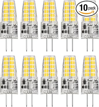 G4 LED Bulb 12V JC Type 20W/35W T3 G4 Halogen Replacement 6000K Daylight White 400LM No Flicker G4 Bi-Pin Base Chandelier/Landscape/Microwave Lighting 10-Pack