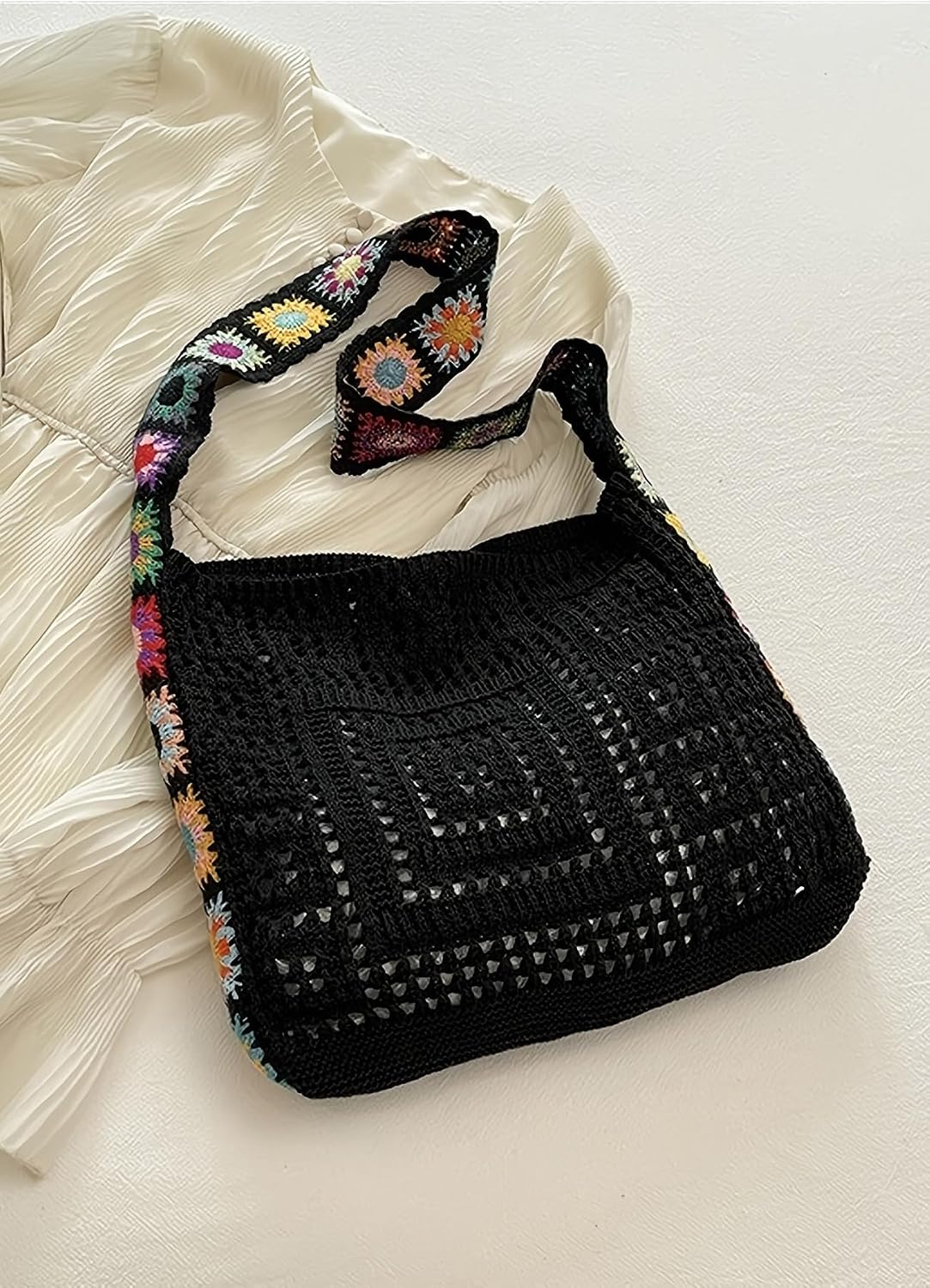 Crochet Tote Bag, Boho Knit Shoulder Purse for Summer Outfits