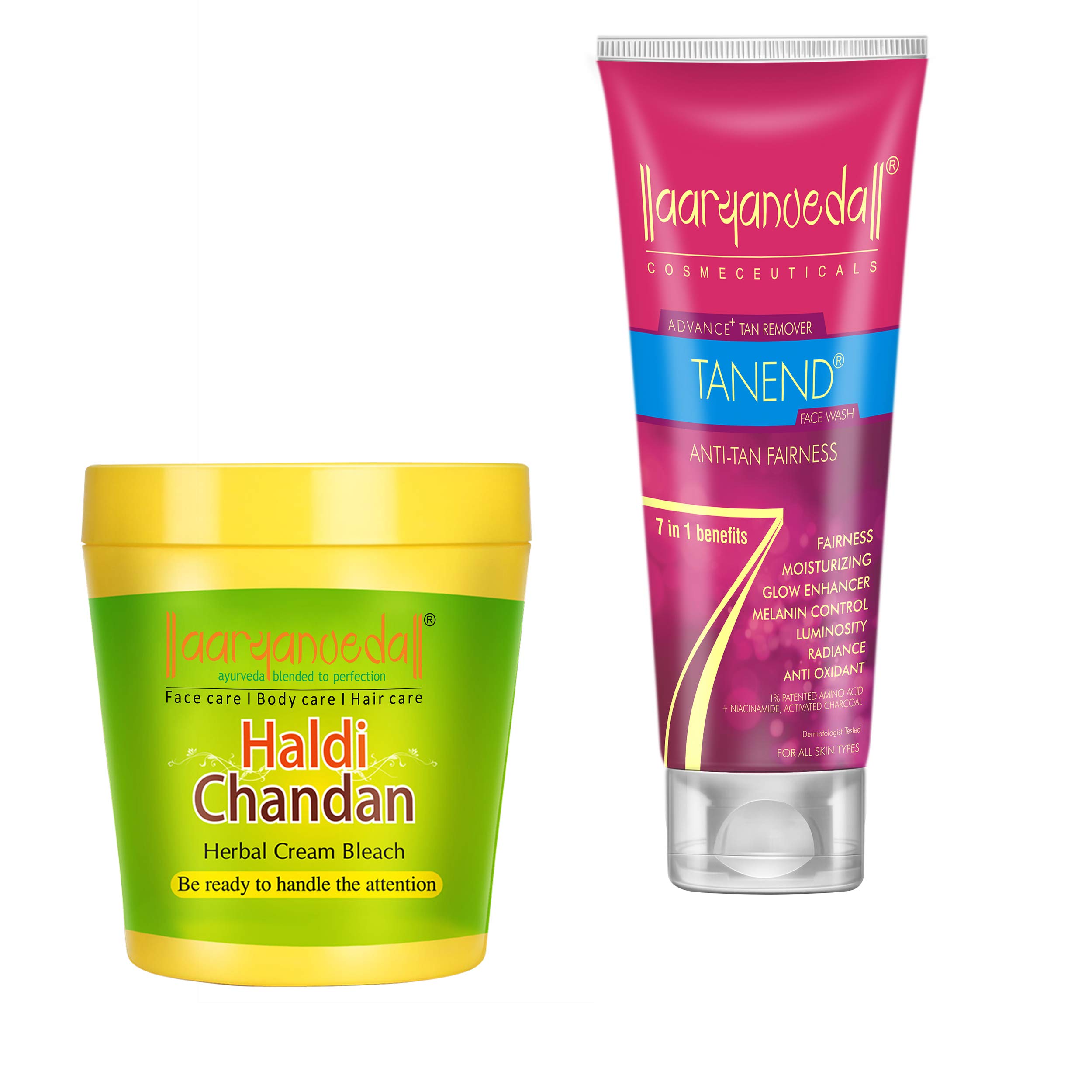 aryanvedaHerbals Haldi Chandan Bleach Cream 250g And Tanend Tan Removal Face Wash, 60ml
