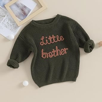 Toddler Baby Girl Boy Long Sleeve Knit Sweater Brothers Sisters Letter Embroidery Round Neck Pullover Fall Winter Tops