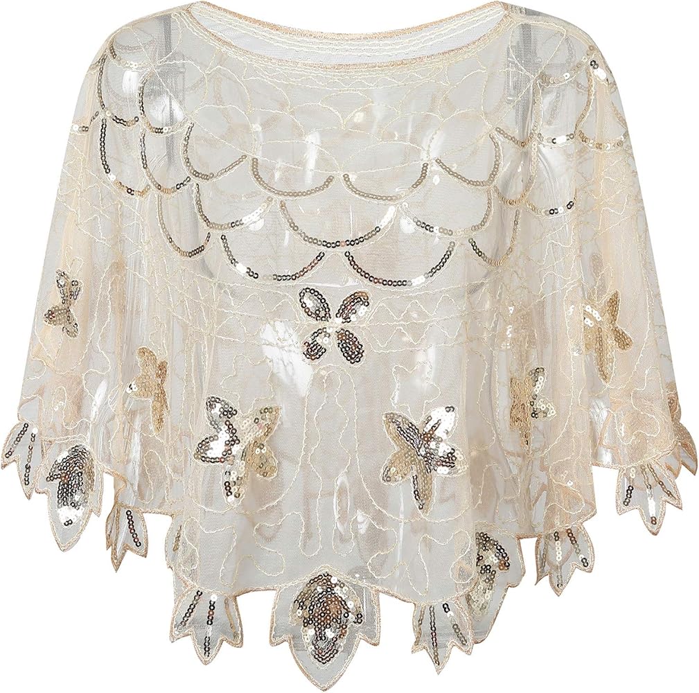 Sheer Mesh Embroidery Dress Cover Up Top Great Gatsby Boleros Shrugs Wrap Shawl Beige/Gold at Amazon Women's Clothing store Sheer Mesh Embroidery Dress Cover Up Top Great Gatsby Boleros Shrugs Wrap Shawl Beige/Gold at Amazon Women's Clothing store