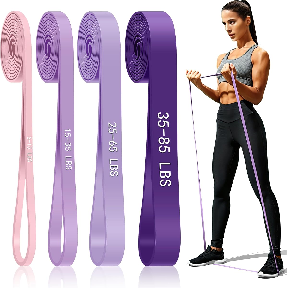 4-Level Resistance Bands for Working Out, Pull Up Assistance Bands | 5-85 LBS Resistance, Fitness, Full-Body Training, Physical Therapy & Stretch Workout, for Men, Women, Home, Outdoor, Gym Use
