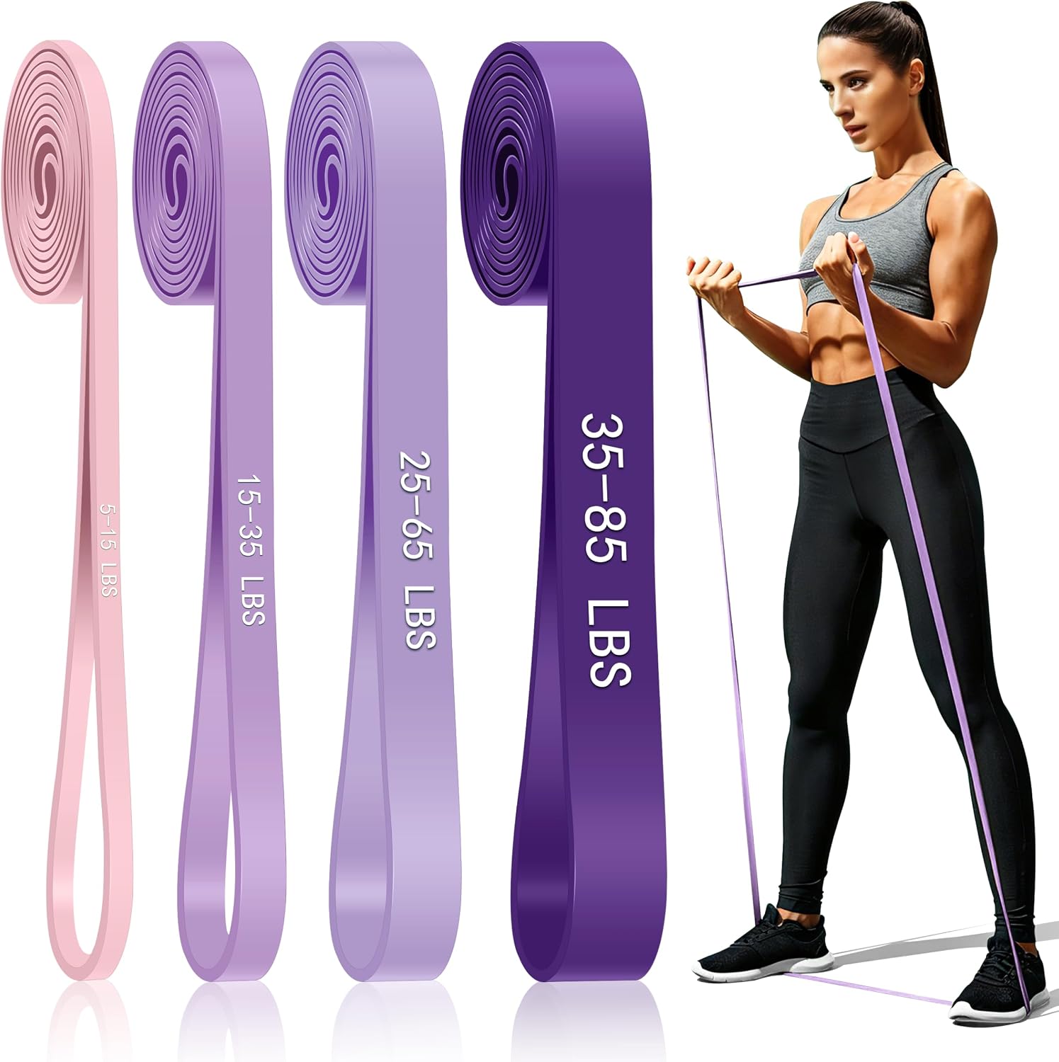 4-Level Resistance Bands for Working Out, Pull Up Assistance Bands | 5-85 LBS Resistance, Fitness, Full-Body Training, Physical Therapy & Stretch Workout, for Men, Women, Home, Outdoor, Gym Use