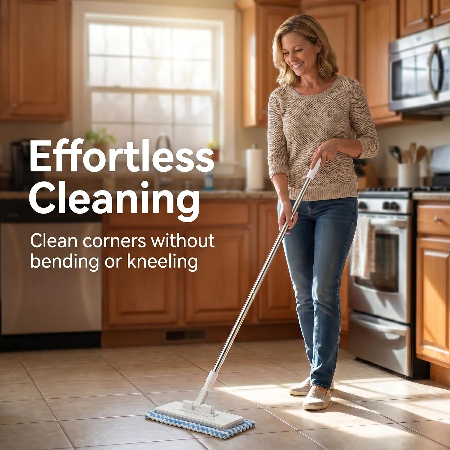 Lazy Mop, Mini Flat Dust Mop with 360° Swivel Head, No-Hand-Wash Snap-Grip Design, Wet & Dry Reusable Microfiber Mop for Kitchen, Hallway, Pet Hair and Under Furniture Cleaning