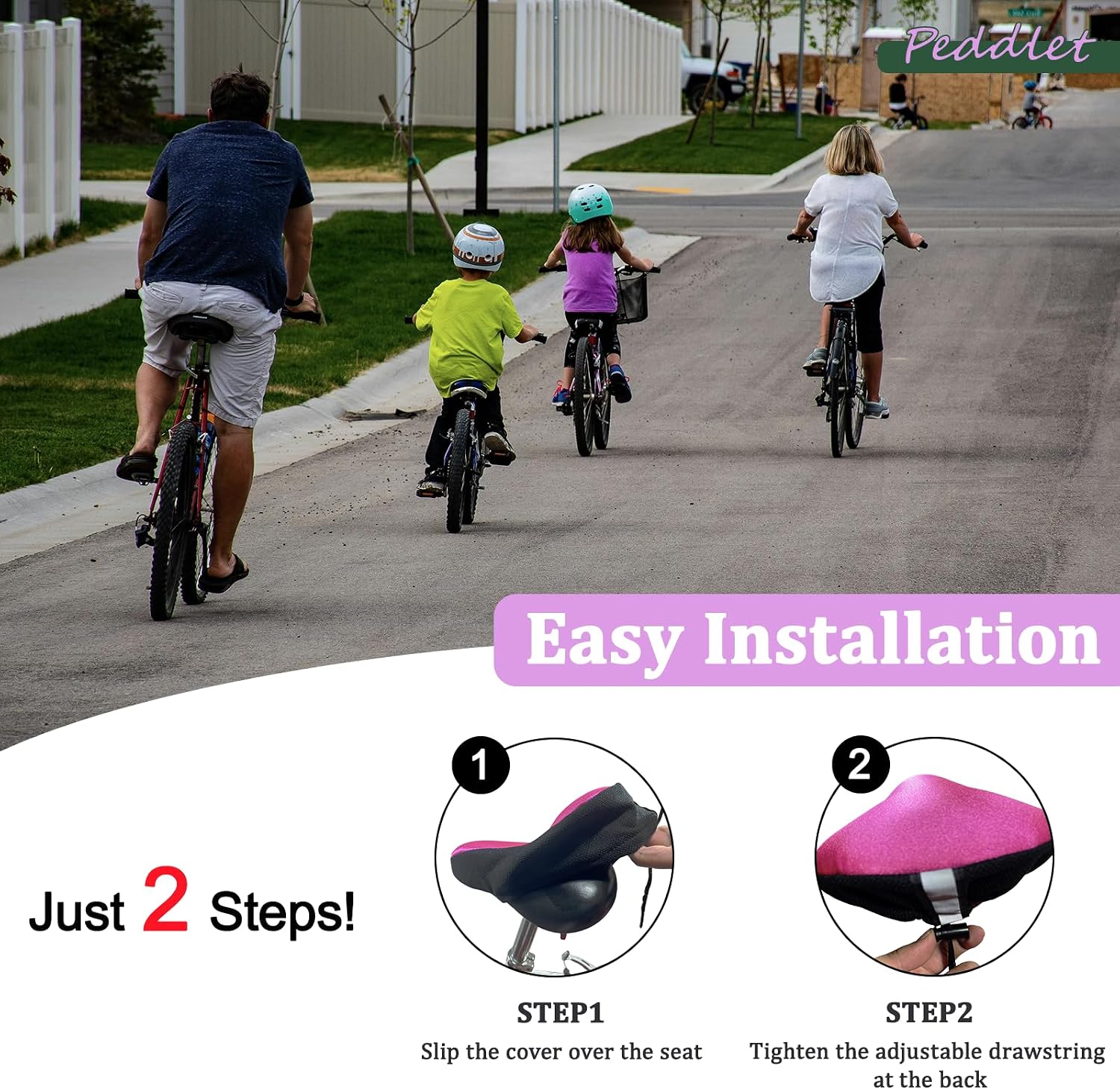 Kids Bike Gel Seat Cover 8x5 Inch Child Comfortable Bike Seat Cushion Cover Small Anti-Slip Adjustable Bicycle Saddle Pad Cover for Boys&Girls