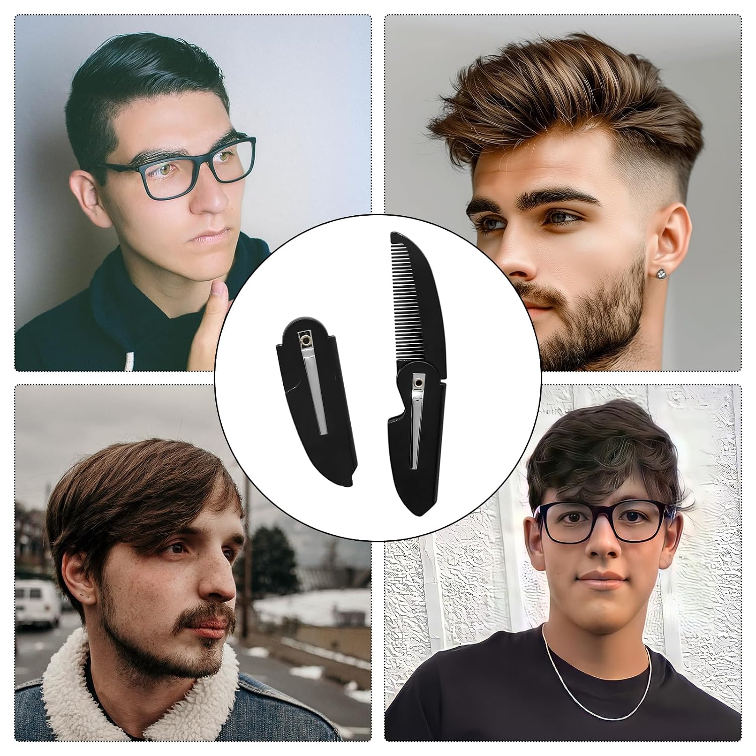 4-Pack Small Mustache Comb, Portable Folding Beard Comb Moustache Brush for Men, Pocket-Size Travel Grooming Kit for Mustache and Short Beard Care