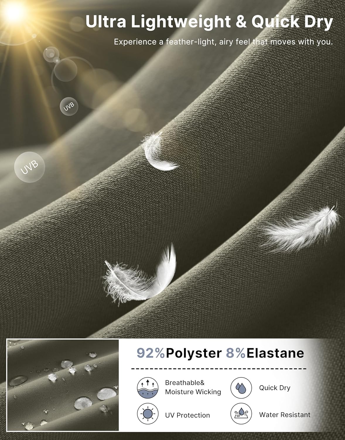 G Gradual Men's Casual Shorts 9" Lightweight Hiking Golf Zipper Pockets Stretch - Image 5